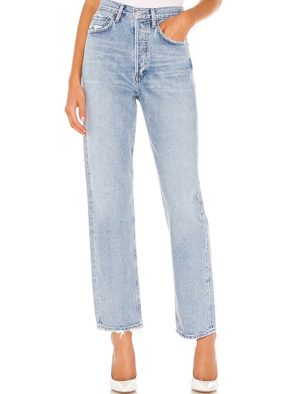 Agolde 90’s Mid Rise Loose Fit Straight Jeans Light Blue Wash Casual Women’s 25